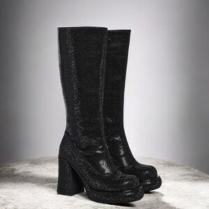 Dolls Kill Black Rhinestone Heeled Boots